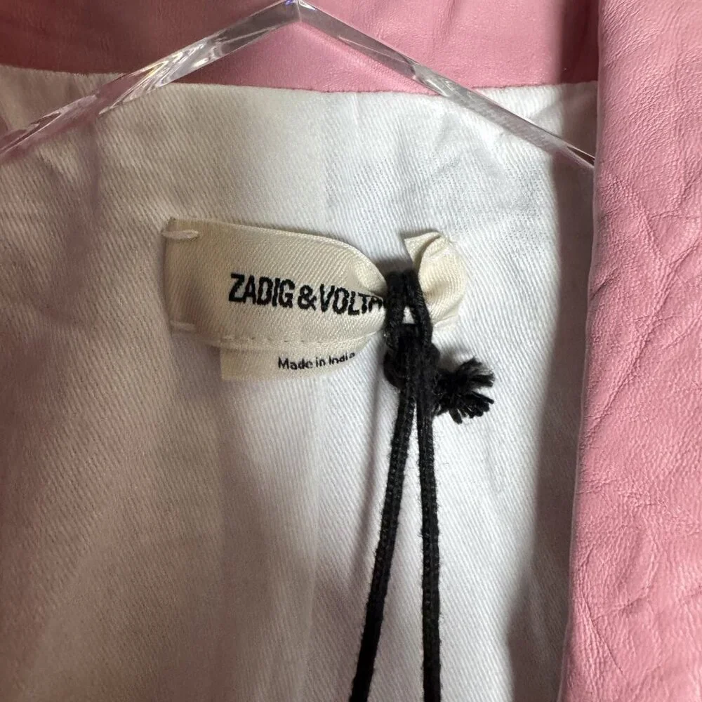 NEW Zadig & Voltaire Visko Cuir Leater Jacket Pink Size Small Size 36 Blazer NWT - Picture 4 of 10